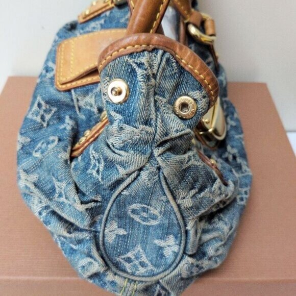 Authentic Louis Vuitton Denim Pleaty Monogram Vintage Pouch Pochette Hand Bag - Picture 15 of 16